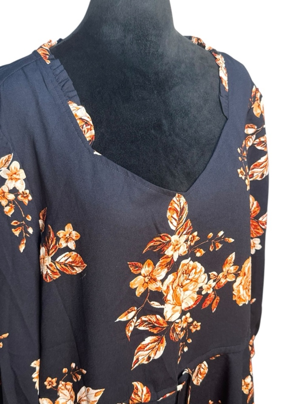 Maurices Blue Floral Peasant Top XXL Cinched Waist Ruffle Neck Boho Blouse - Picture 3 of 12